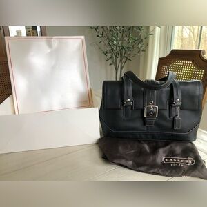 Coach Black Leather Hamilton Buckle Flap Large Satchel F12604 w/ Hangtag/Box/Bag